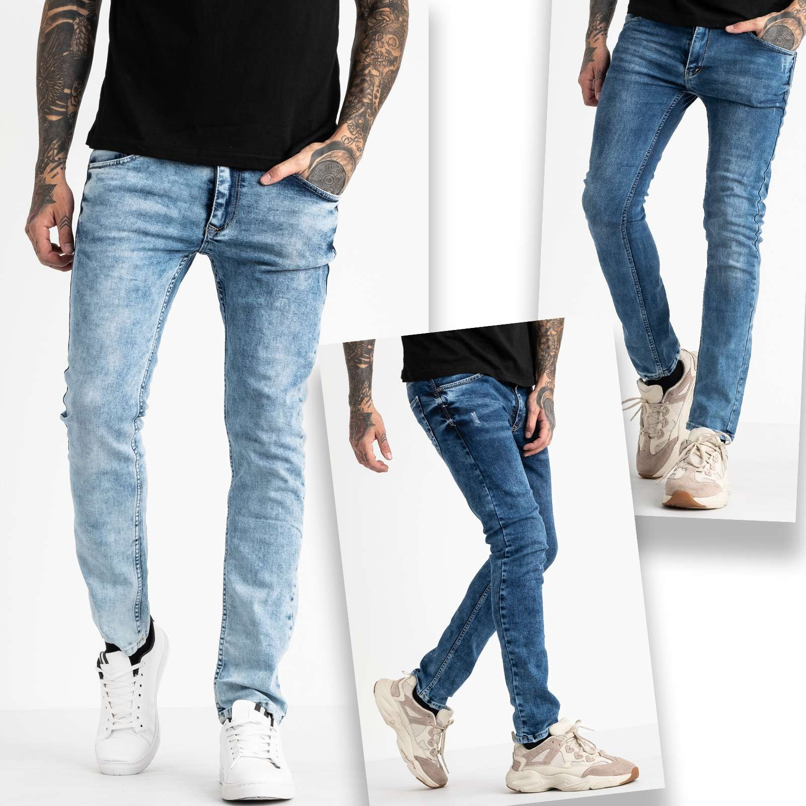 6743 Destry джинсы мужские синие стрейчевые с царапками микс из 3-ех моделей (8 ед. размеры: 29.29.29.32.32.32.32.32)