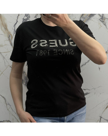 4587-1* черная женская футболка (коттон, 6 ед. размеры норма: S. M. L, размеры дублируются) выдача на следующий день Футболка
