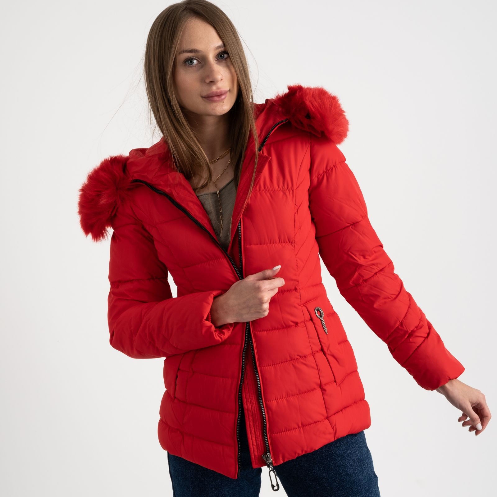 0906-3 красная куртка женская на синтепоне (4 ед. размеры: L.XL.2XL.3XL)