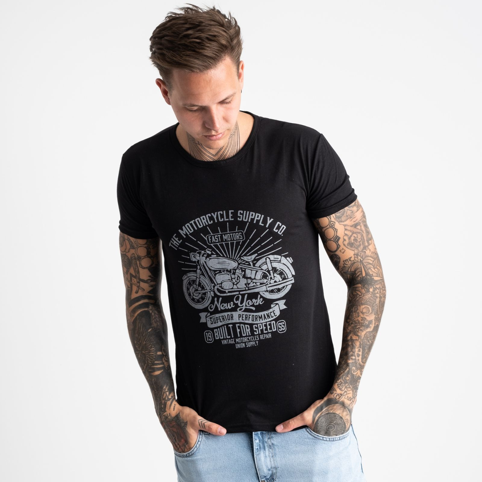 2626-1 черная футболка мужская с принтом (4 ед. размеры: M.L.XL.2XL)