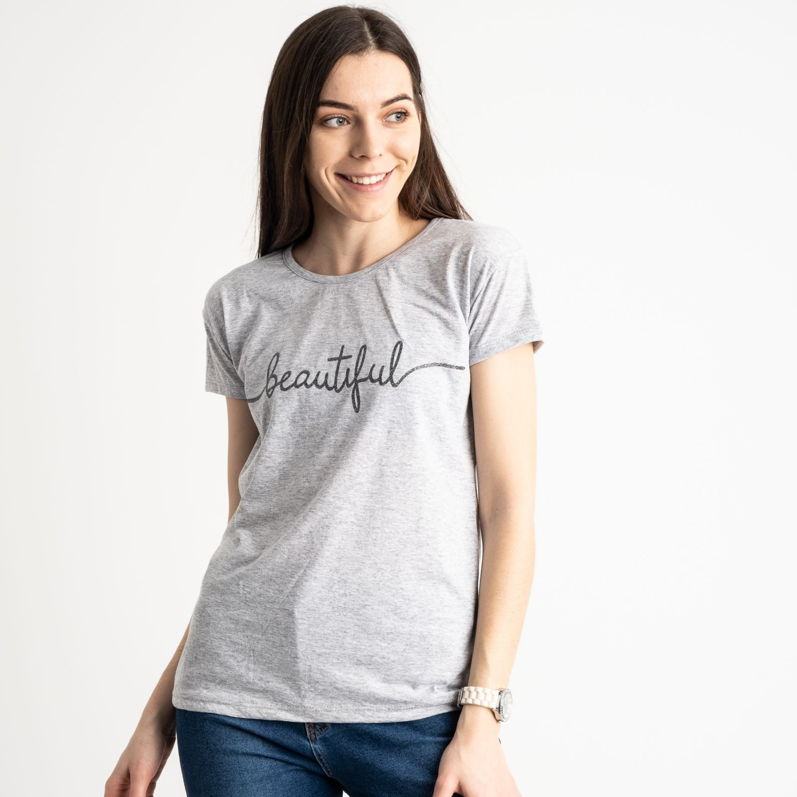 2574-5 серая футболка женская с принтом (3 ед. размеры: S.M.L)