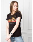 2511-1 Akkaya черная футболка женская с принтом стрейчевая (4 ед. размеры: S.M.L.XL): артикул 1119708