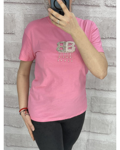 4695-4* розовая женская футболка (100% коттон, 6 ед. размеры норма: S. M. L) выдача на следующий день Футболка