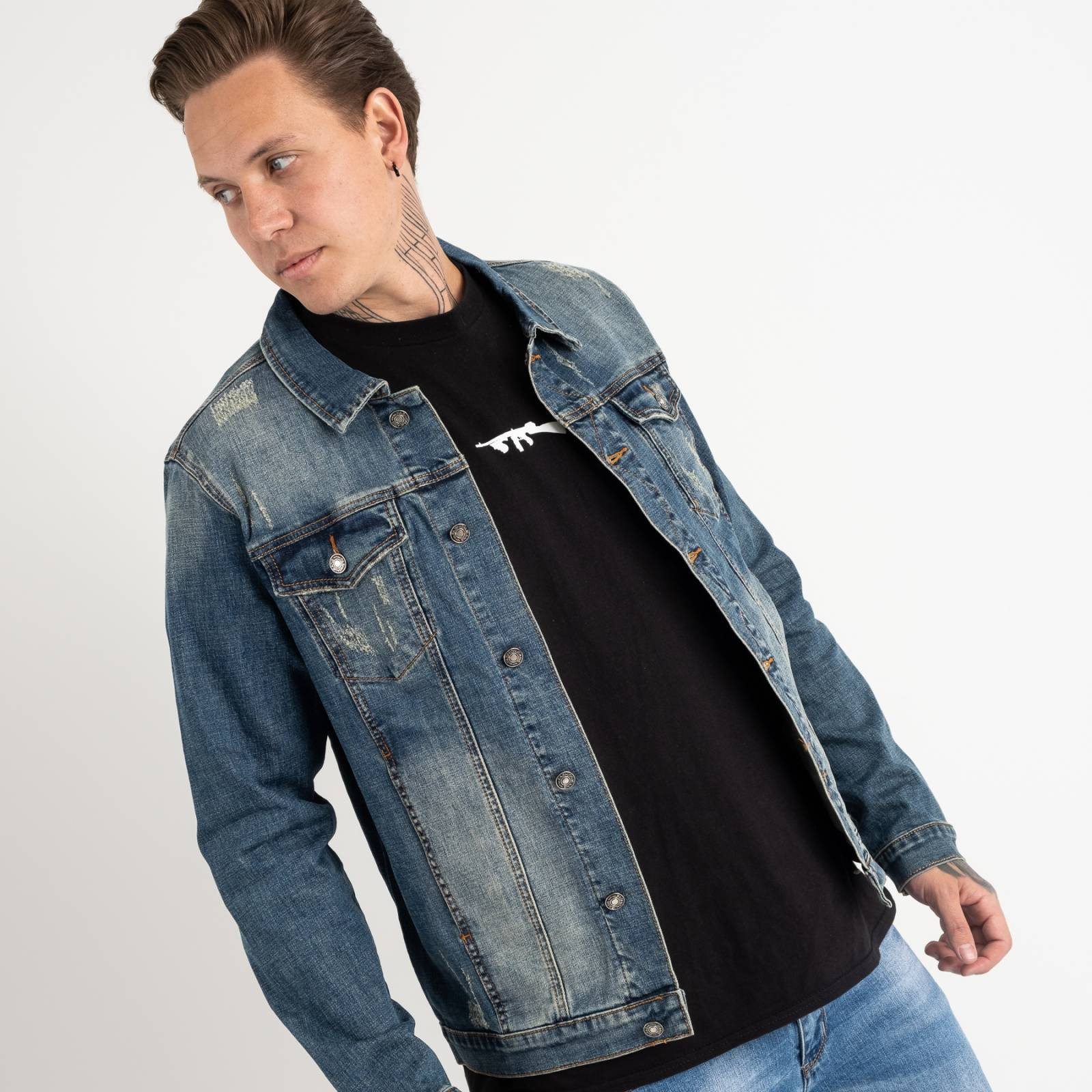 1002 Fang джинсовая куртка темно-синяя стрейчевая (5 ед. размеры: L.XL.2XL.3XL.4XL)