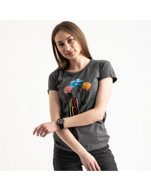 2582-7 темно-серая футболка женская с принтом (3 ед. размеры: S.M.L)