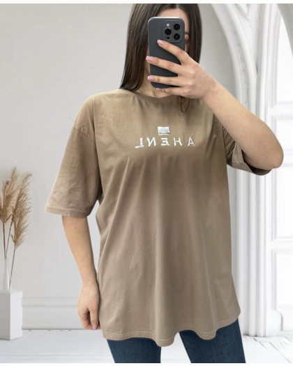 25064-3 * бежевая женская футболка (оверсайз, коттон, 3 ед. размеры на бирках: S. M. L, большемерят на 2-3 размера) выдача на следующий день Футболка