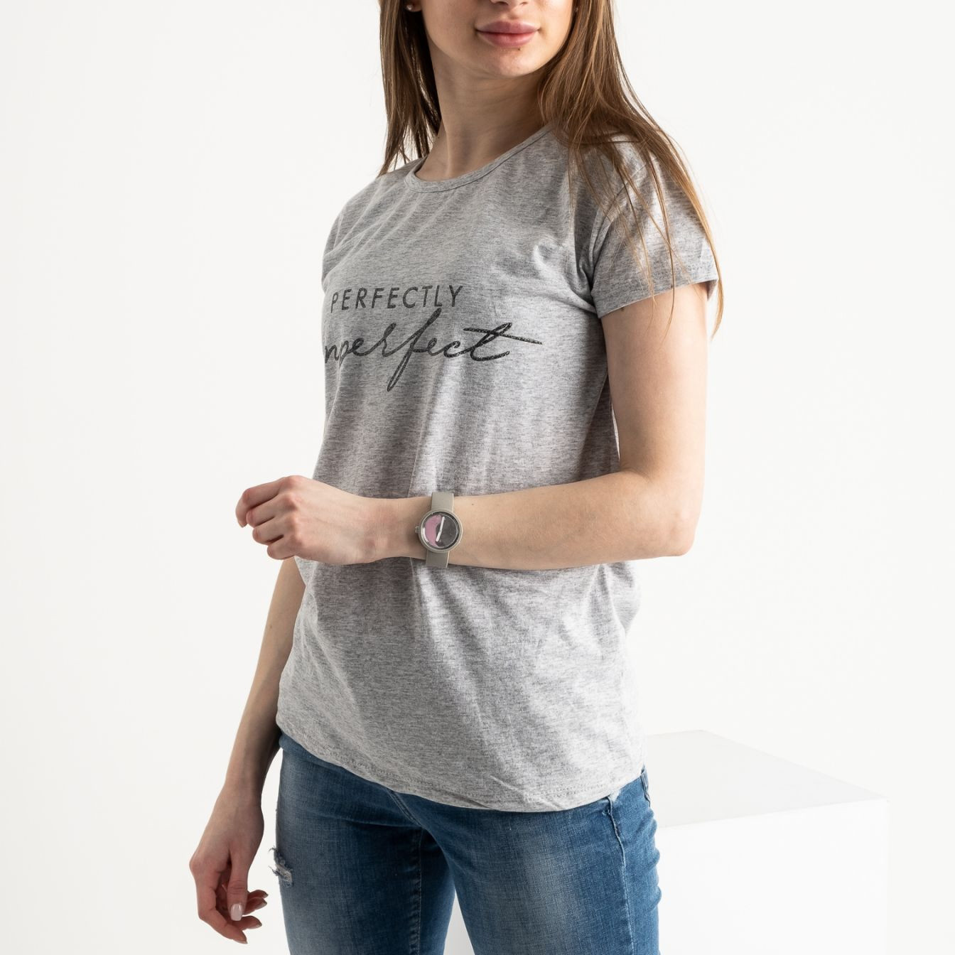 17016-6  FAVORI  СЕРАЯ футболка женская с принтом (3 ед. размеры: S.M.L)