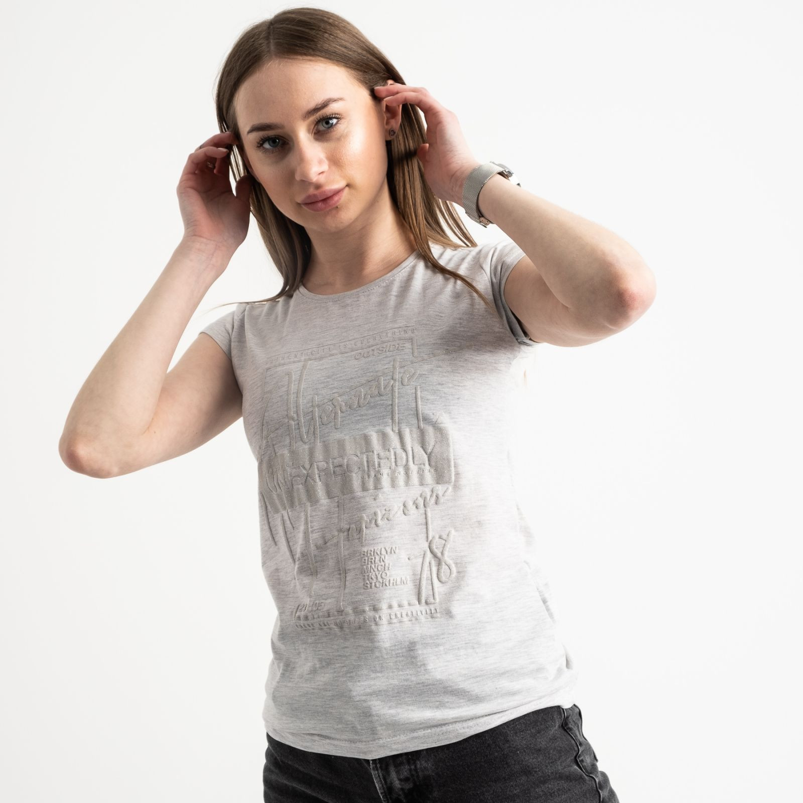 2590-5 Geso серая футболка женская с принтом (4 ед. размеры: S.M.L.XL)