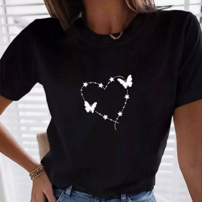 2058-1* черная женская футболка с принтом (турецкий трикотаж, 5 ед. размеры норма: S. M. L. XL. 2XL) выдача на следующий день Футболка: артикул 1144117