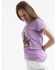 2516-7 Akkaya лиловая футболка женская с принтом стрейчевая (4 ед. размеры: S.M.L.XL): артикул 1119727