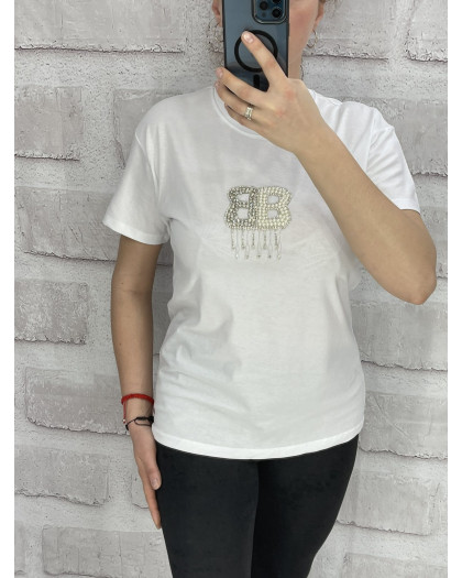 4695-10* белая женская футболка (100% коттон, 6 ед. размеры норма: S. M. L) выдача на следующий день Футболка