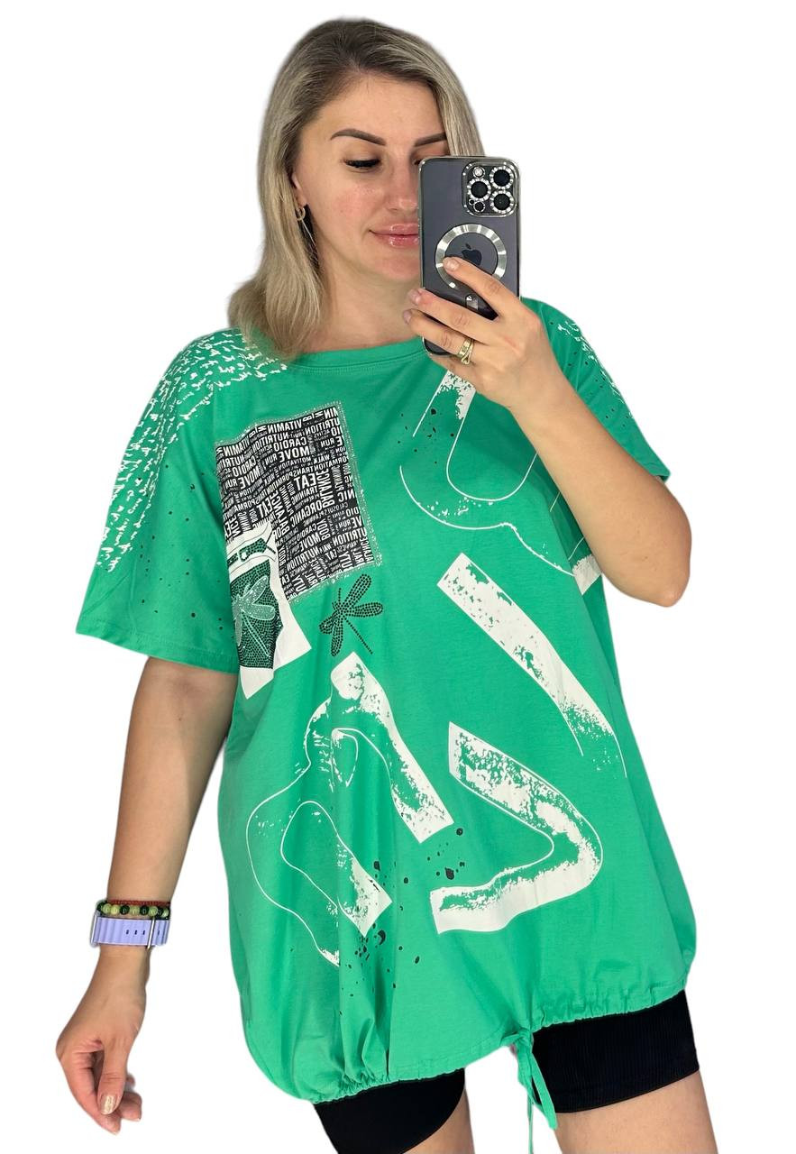 27007-7 зеленая женская футболка (LEVISHA, 95% коттон, 5% спандекс, 3 ед. размеры батал: 2XL. 3XL. 4XL) выдача на следующий день