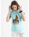 2516-4 Akkaya бирюзовая футболка женская с принтом стрейчевая (4 ед. размеры: S.M.L.XL): артикул 1119724