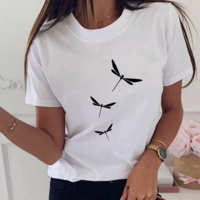 2057-10 белая женская футболка с принтом (турецкий трикотаж, 5 ед. размеры норма: S. M. L. XL. 2XL)   Футболка: артикул 1144115