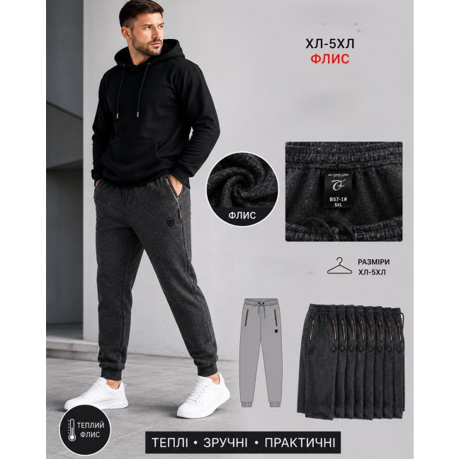  0055-1 темно-серые мужские спортивные штаны (флис, манжет, 5 ед. размеры норма: XL. 2XL. 3XL. 4XL. 5XL)   Спортивные штаны: артикул 1164460