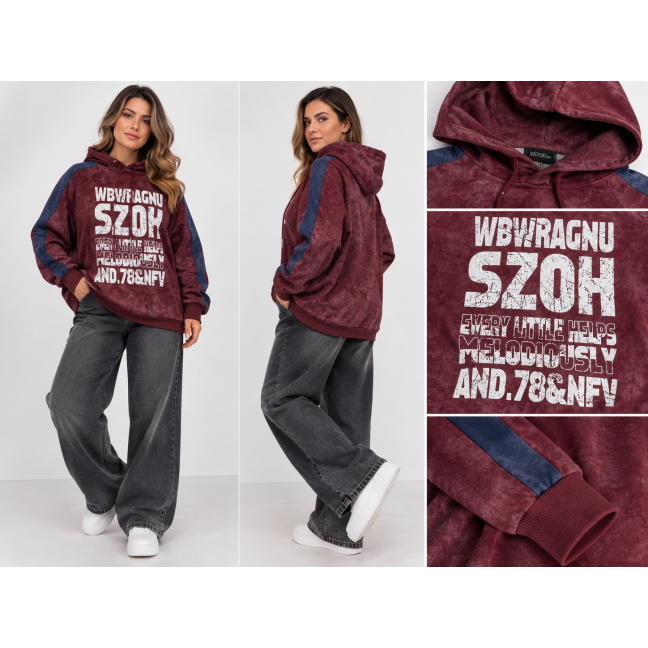 2901-52 бордовий жіночий худи (двохнитка, з капюшоком, 1 од., універсальний розмір норма: S-L) Спортивна Кофта Спортивна кофта: артикул 1165645