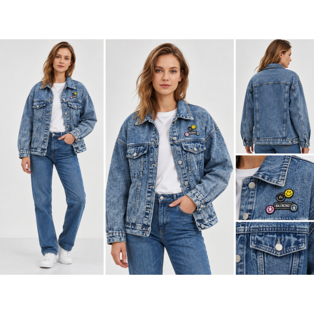 0686 блакитна жіноча джинсова куртка (Cotton, ґудзики, 5 од, універсальний розмір норма-напівбатал: M/XL) Джинсовая куртка Джинсова куртка: артикул 1165191