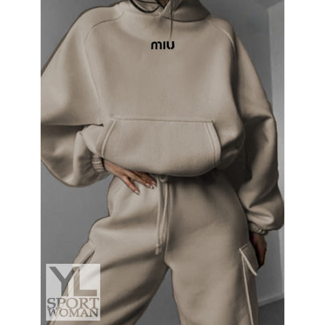 2003-134 светло-бежевый женский спортивный костюм (YOLA, флис, 4 ед. размеры норма: S. M. L. XL) YOLA: артикул 1149782