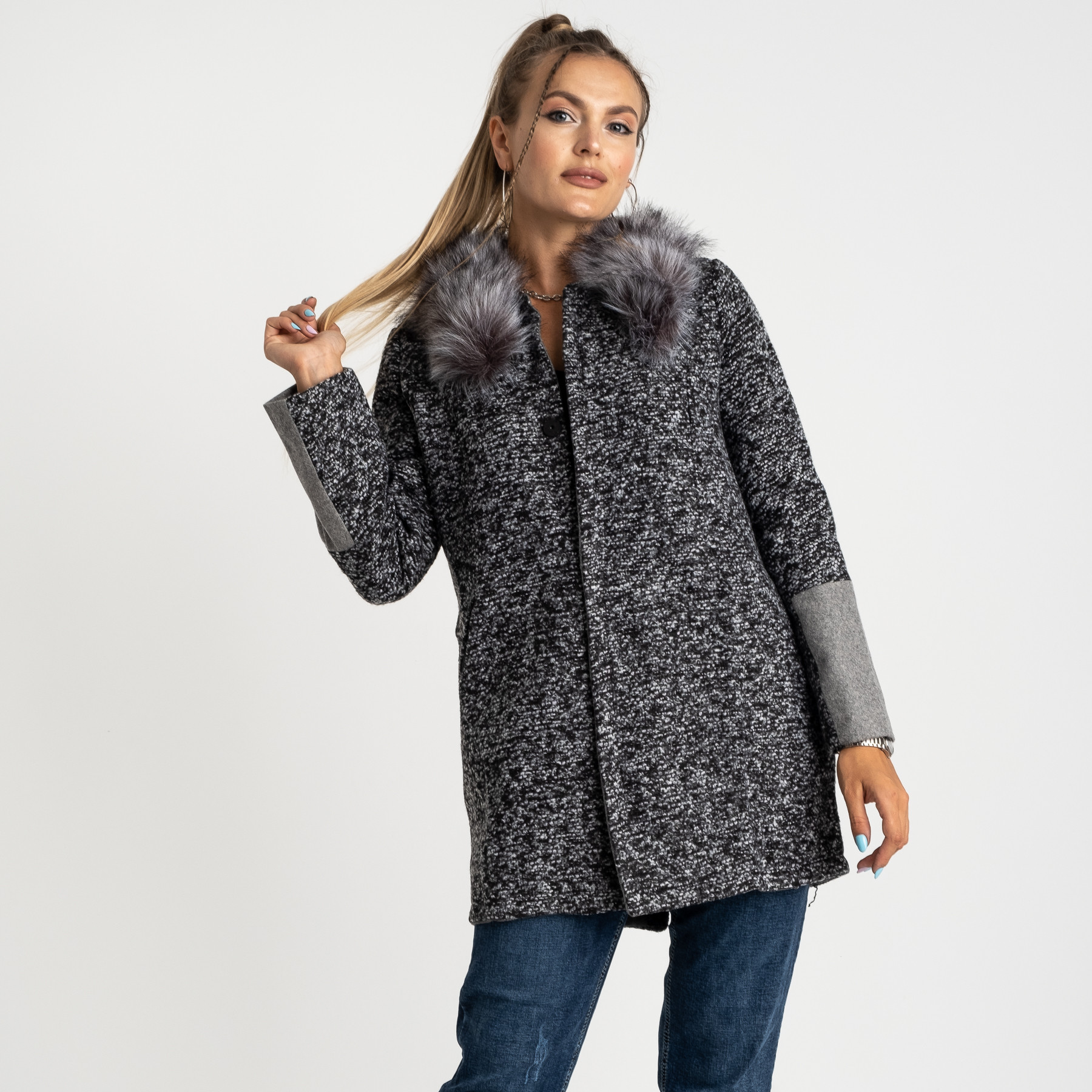0905 Q.M пальто женское серое (4 ед. размеры: L.XL.2XL.3XL)