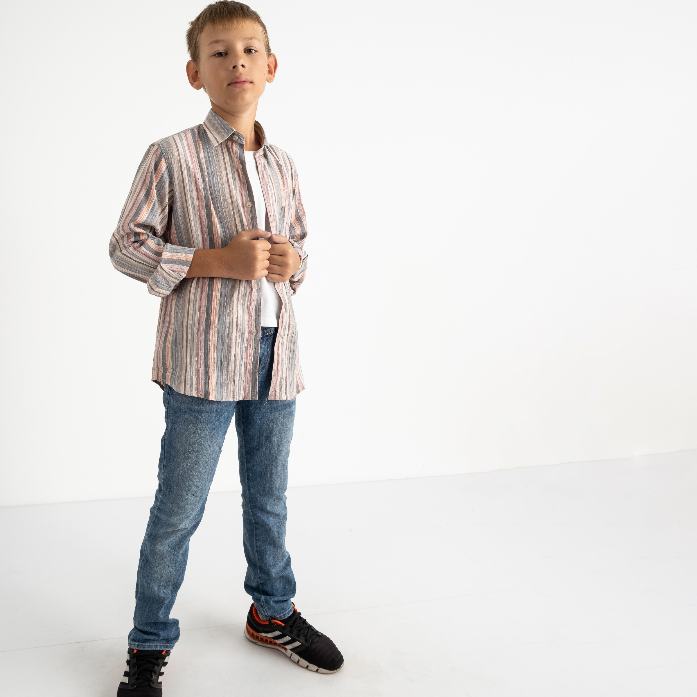 1904-01 Boston Public серая рубашка в полоску на мальчика 7-15 лет (4 ед. размеры: 30/31.32/33.34/35.35/36)