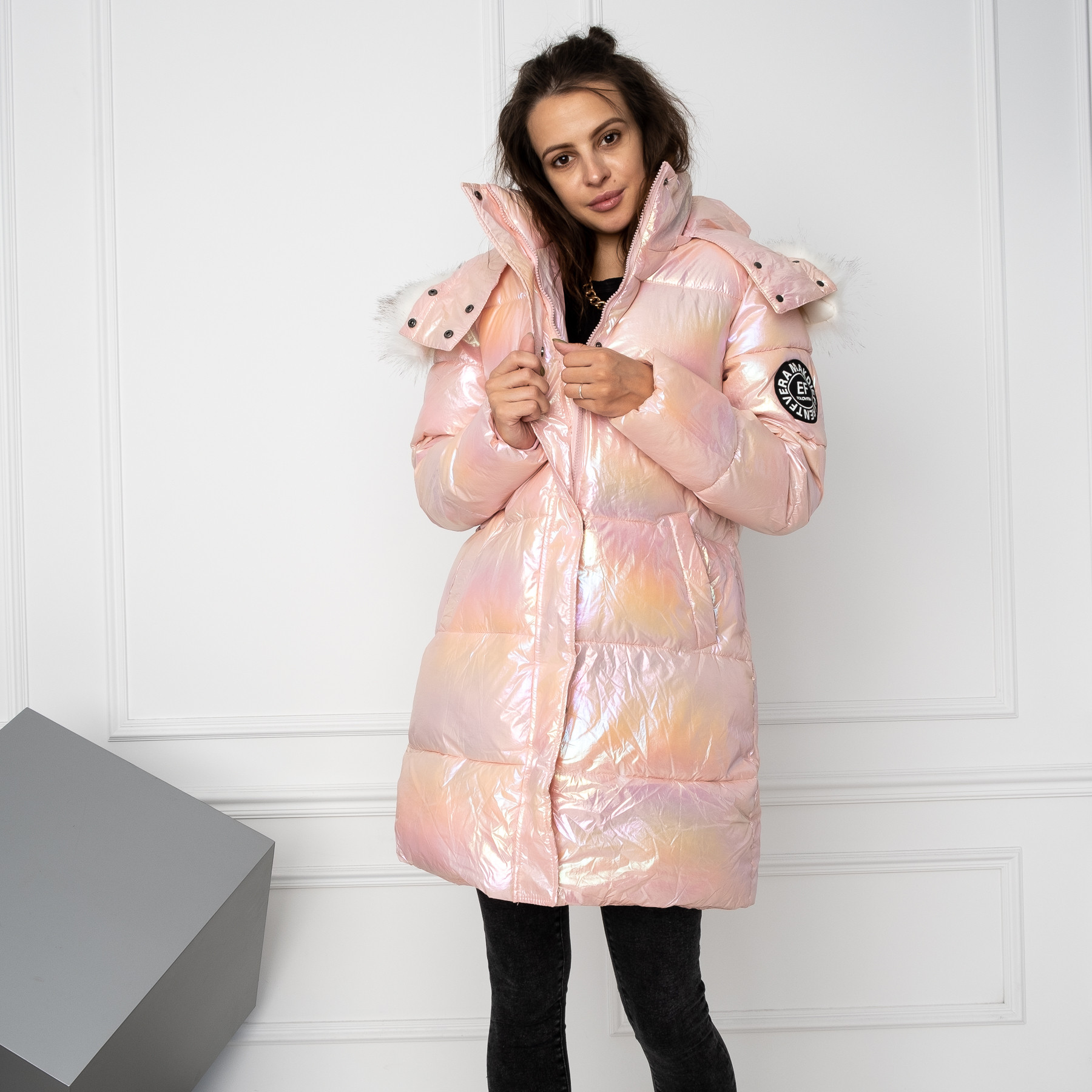 9039-2 розовая перламутровая куртка женская на синтепоне (4 ед.размеры: M.L.XL.XXL)