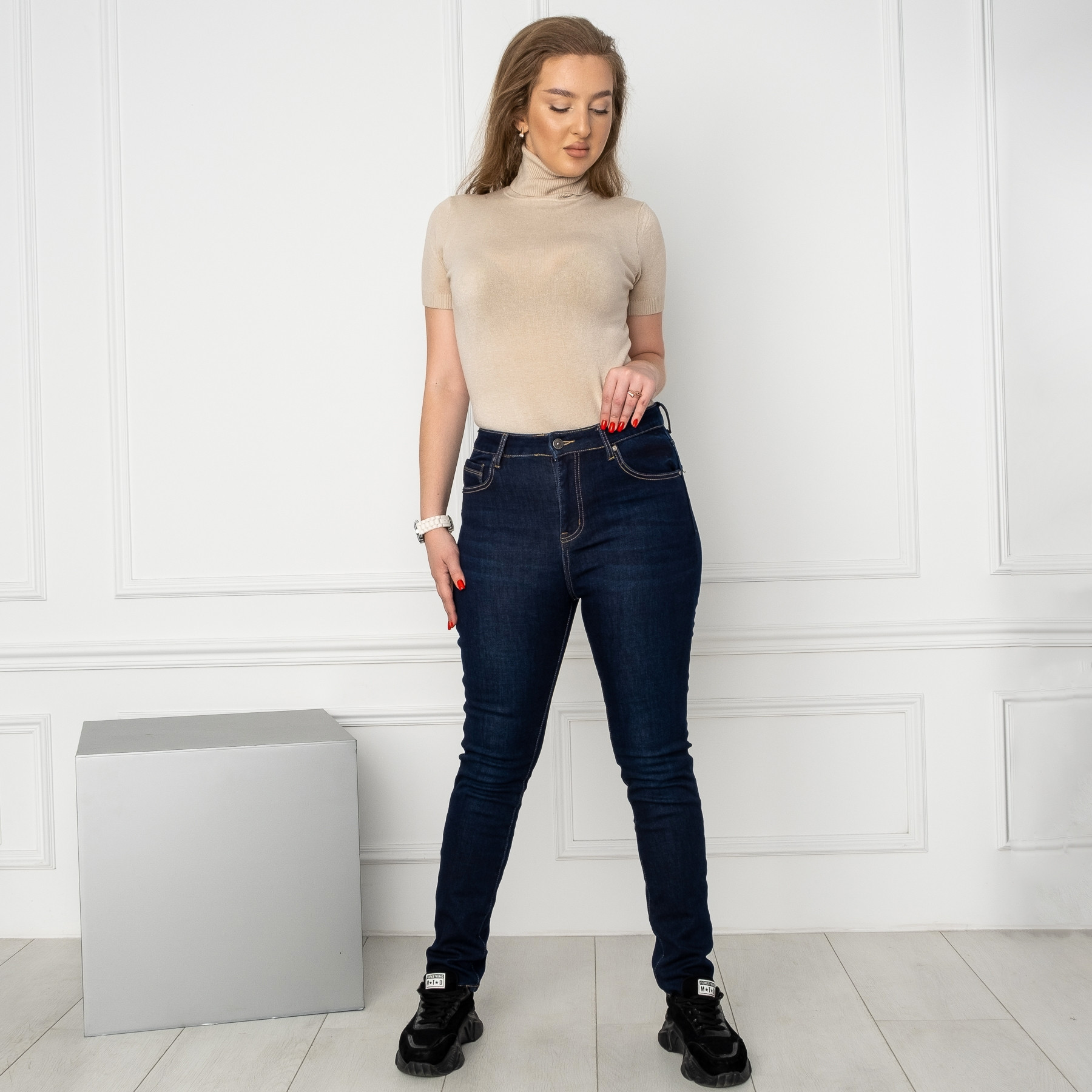 6046 New Jeans американка на флисе полубатальная синяя стрейчевая (6 ед.размеры: 28.29.30.31.32.33)
