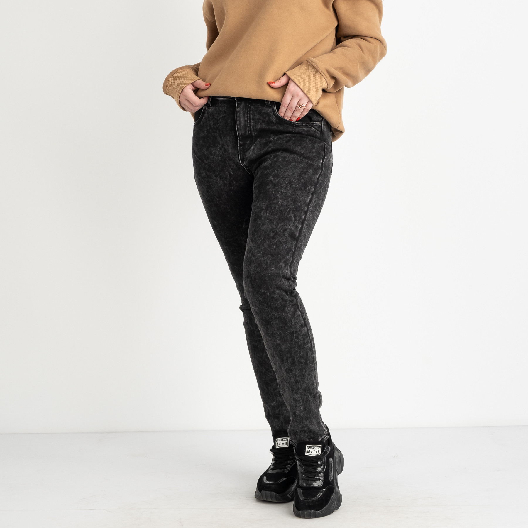 6026 New Jeans американка на флисе полубатальная серая стрейчевая (6 ед.размеры: 28.29.30.31.32.33)