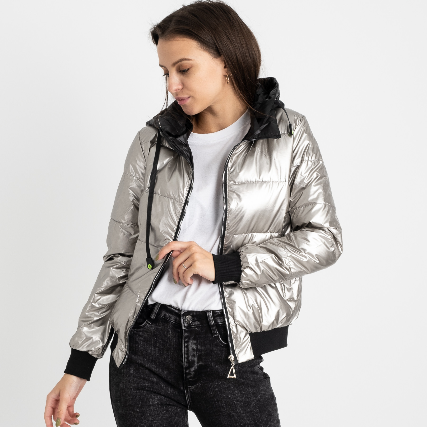 6021-2 серебряная куртка женская на синтепоне (4 ед. размеры: M.L.XL.2XL)