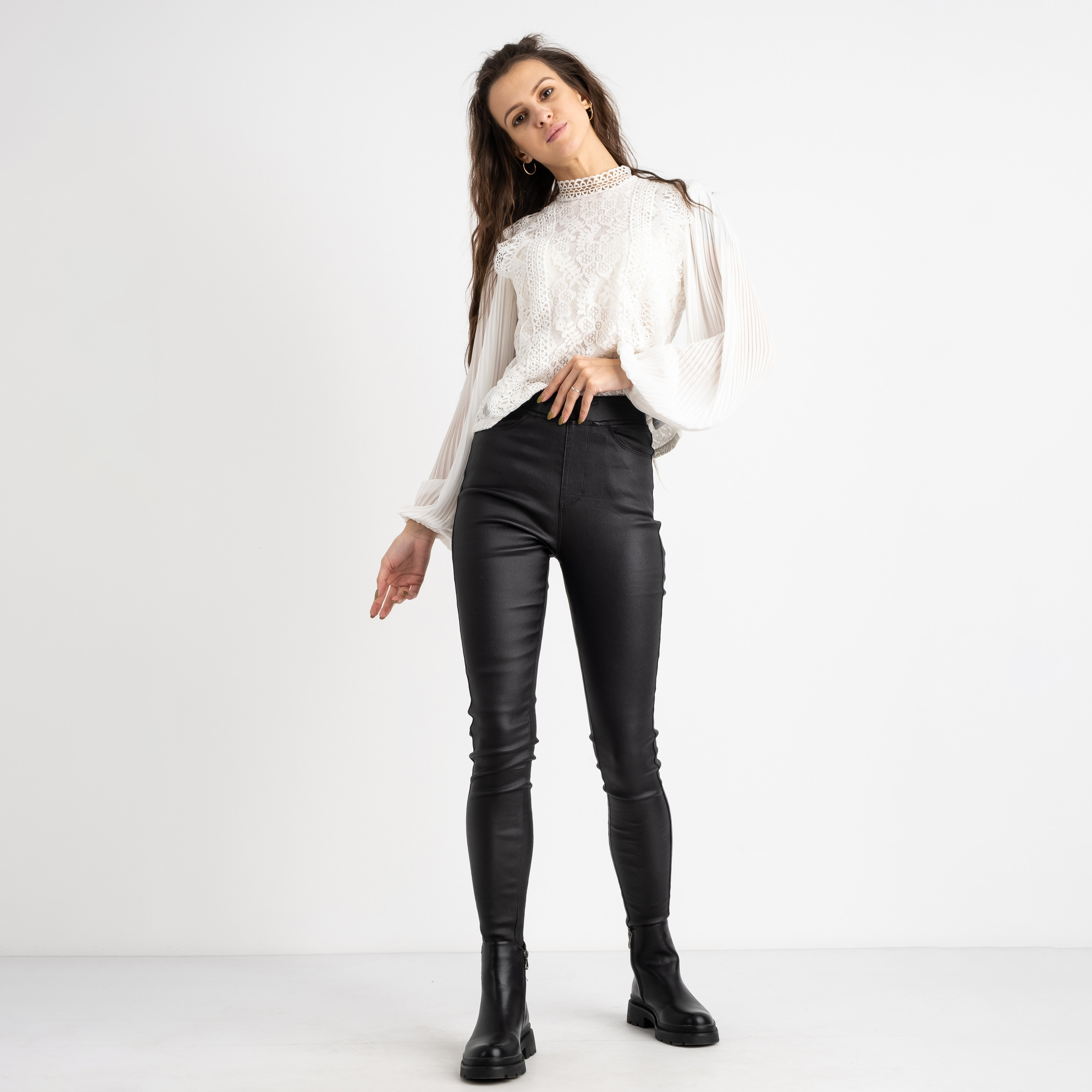 0784 Forest jeans черные брюки из экокожи женские на байке (6 ед.размеры: 25.26.27.28.29.30)