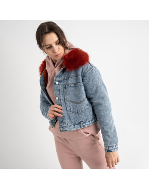 0701-92 Fashion куртка женская джинсовая на красной меховой подкладке (2 ед. размеры: M.XL)
