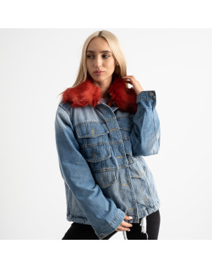 1015-5 Fashion куртка женская джинсовая на красной меховой подкладке (3 ед. размеры: M.L.XL)