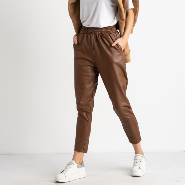 0060-2 коричневые женские брюки из экокожи на меху(3 ед. размеры: S.M.L) Лосины: артикул 1126109
