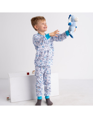 1083-89 Бома пижама белая с голубым на ребенка 4-6 лет трикотажная (3 ед. размеры: 104.110.116)