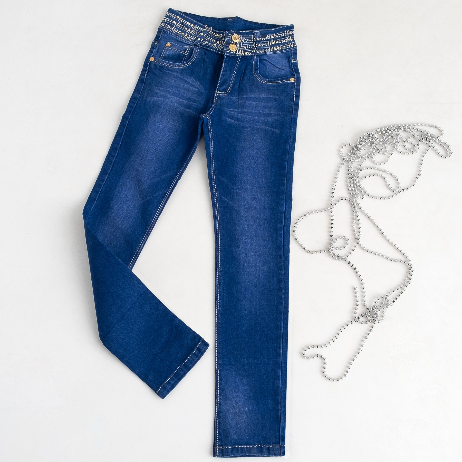 0706 Fashion джинсы синие на девочку 5-10 лет стрейчевые (6 ед. размеры: 23.24.25.26.27.28)