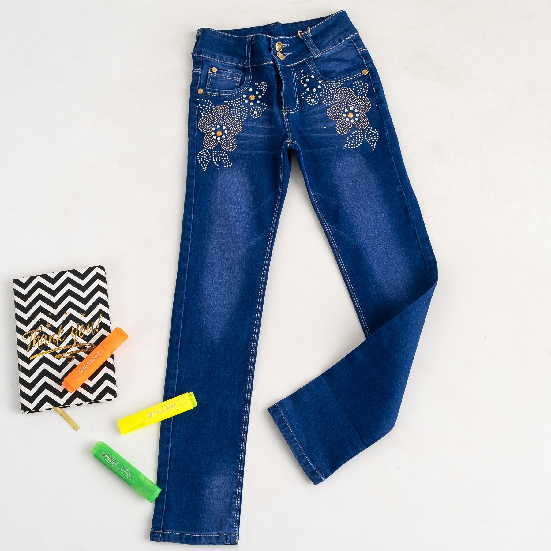 0711 Fashion джинсы синие на девочку 5-10 лет стрейчевые (6 ед. размеры: 23.24.25.26.27.28)