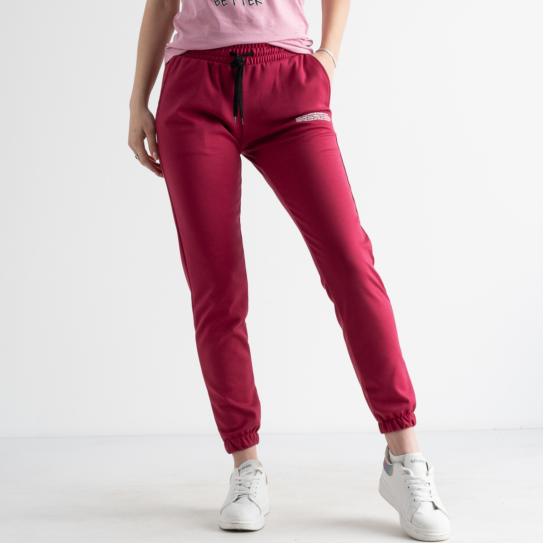 1105-4 МАЛИНОВЫЕ спортивные брюки женские из двунитки ( 4 ед размеры: S.M.L.XL)