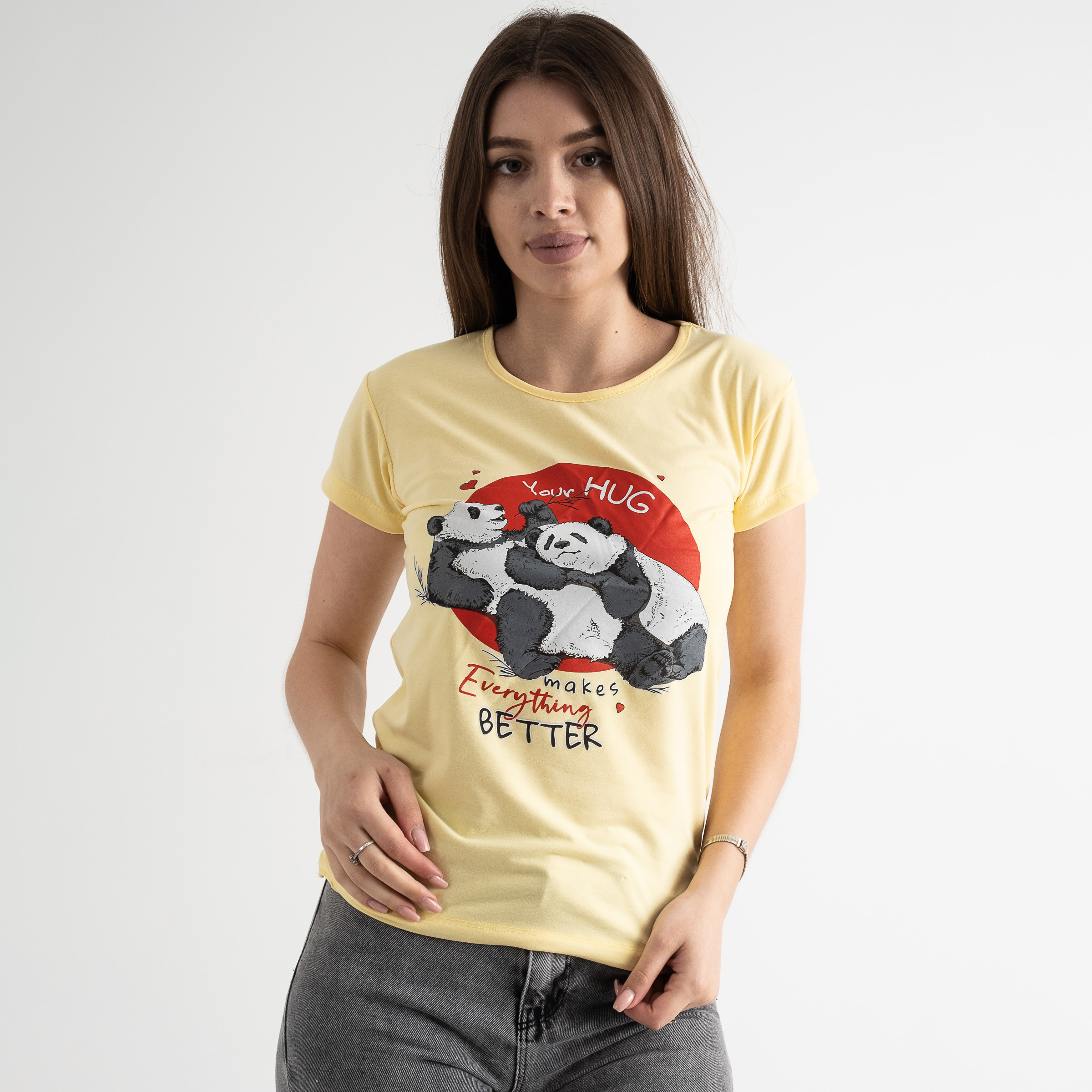5007-5 ЖЕЛТАЯ Kafkame футболка женская с принтом ( 4 ед. размеры : S.M.L.XL)