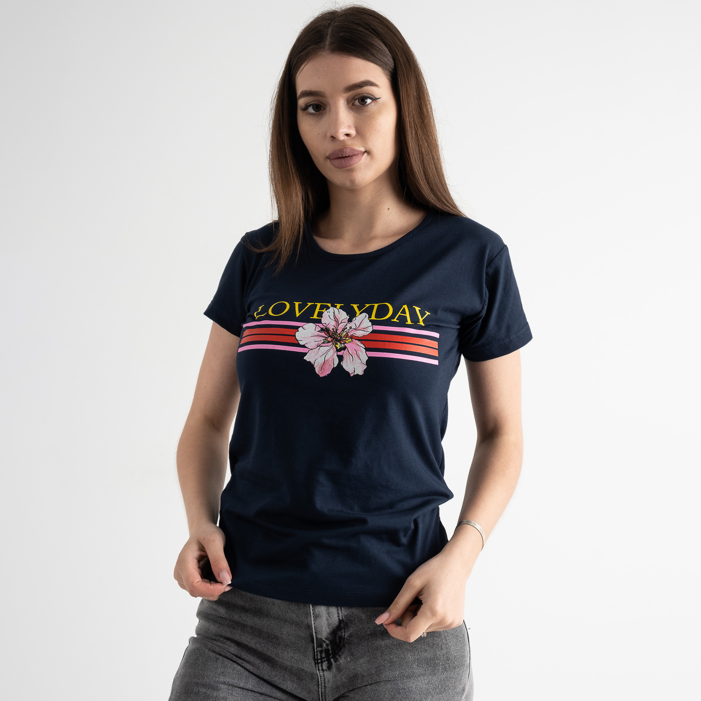 5004-9 ТЕМНО-СИНЯЯ Kafkame футболка женская с принтом ( 4 ед. размеры : S.M.L.XL)