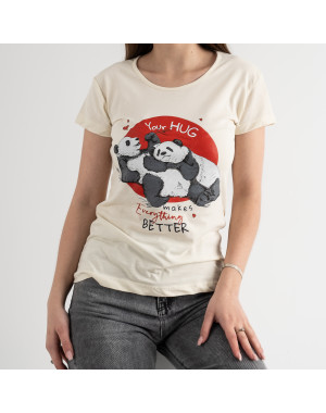 5007-3 МОЛОЧНАЯ Kafkame футболка женская с принтом ( 4 ед. размеры : S.M.L.XL)