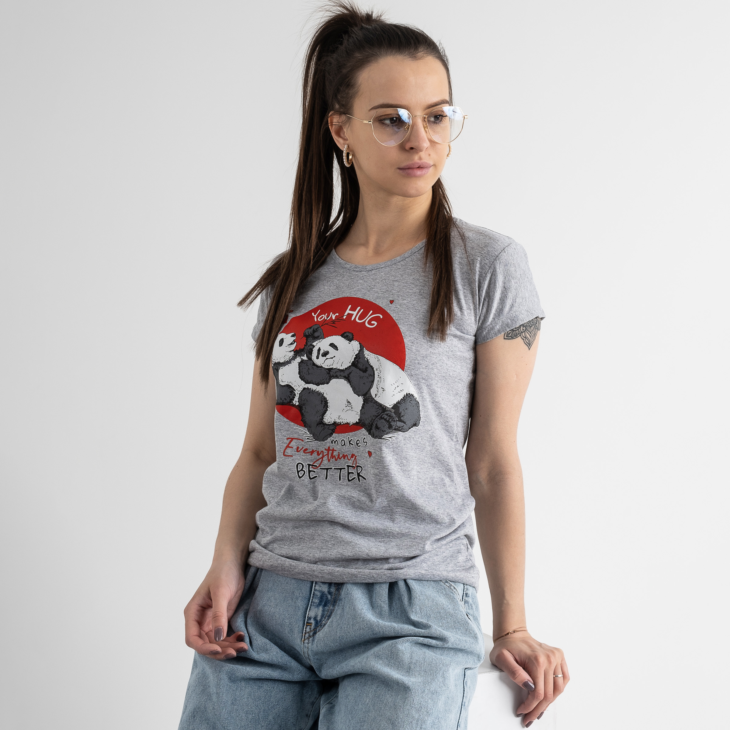 5007-22 СВЕТЛО-СЕРАЯ Kafkame футболка женская с принтом ( 4 ед. размеры : S.M.L.XL)