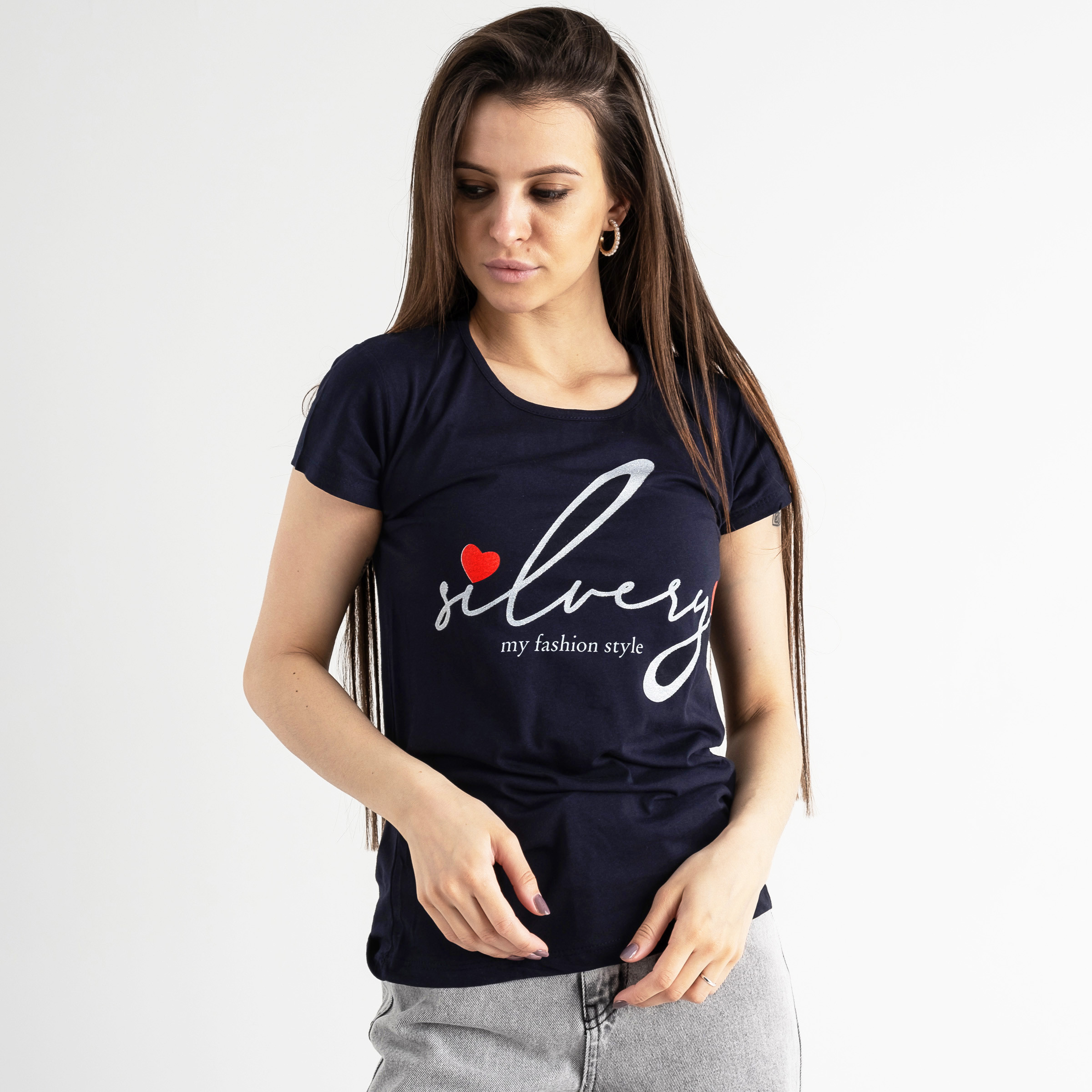 5008-21 ТЕМНО-СИНЯЯ Kafkame футболка женская с принтом ( 4 ед. размеры : S.M.L.XL)