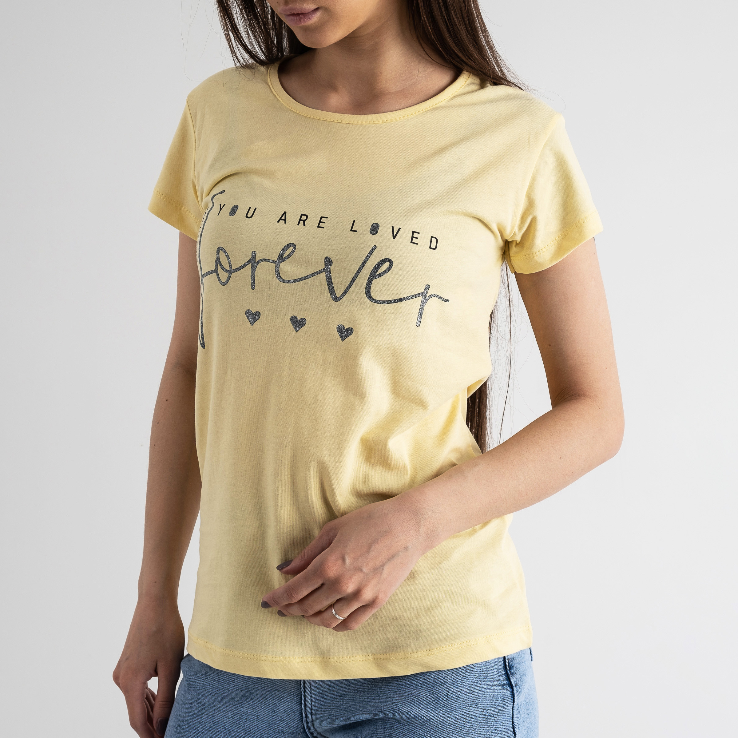 5003-5 Kafkame ЖЕЛТАЯ футболка женская с принтом (4 ед. размеры : S.M.L.XL)
