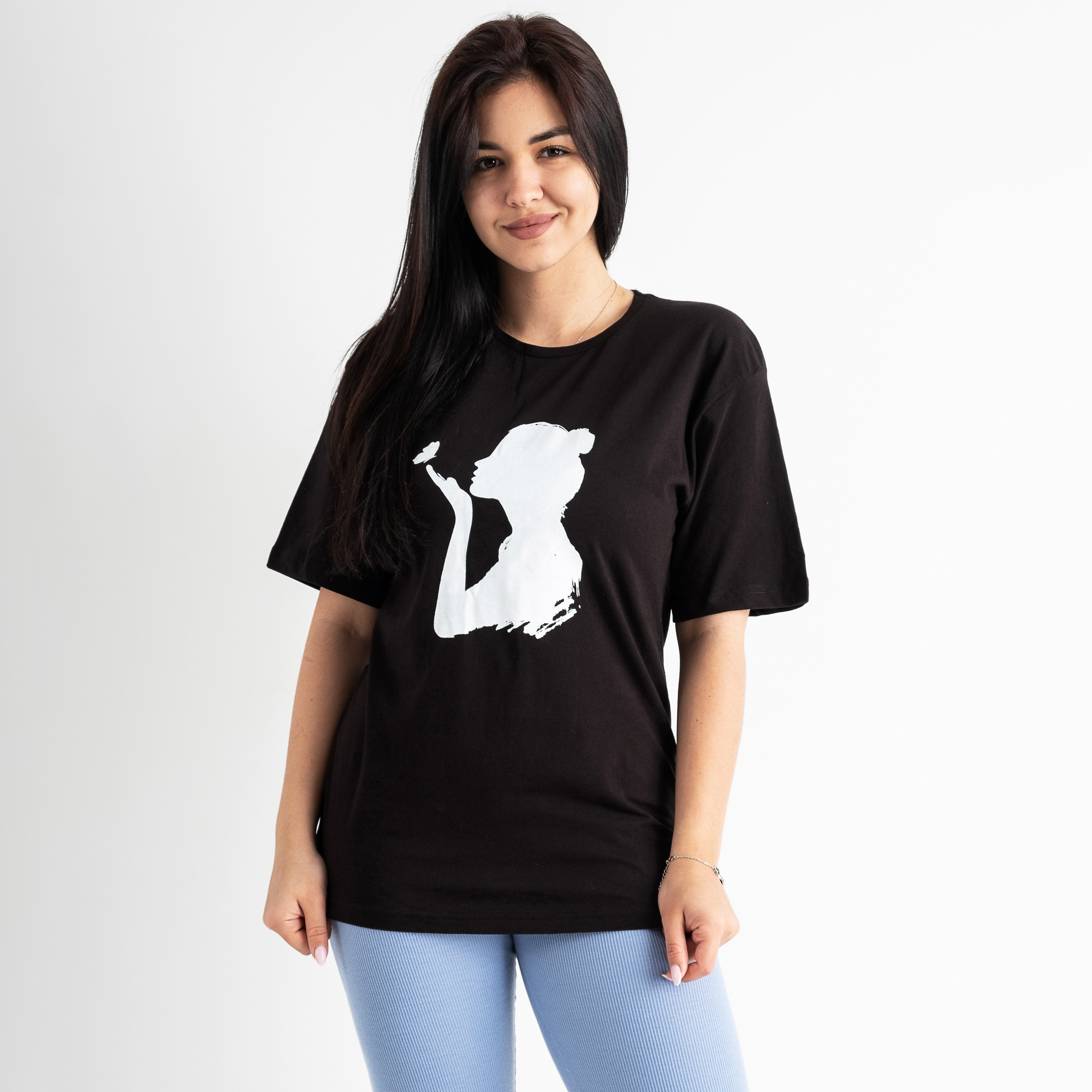 9133 ЧЕРНАЯ футболка женская с принтом ( 6 ед.размеры: S-M/2.M-L/2.L-XL/2)
