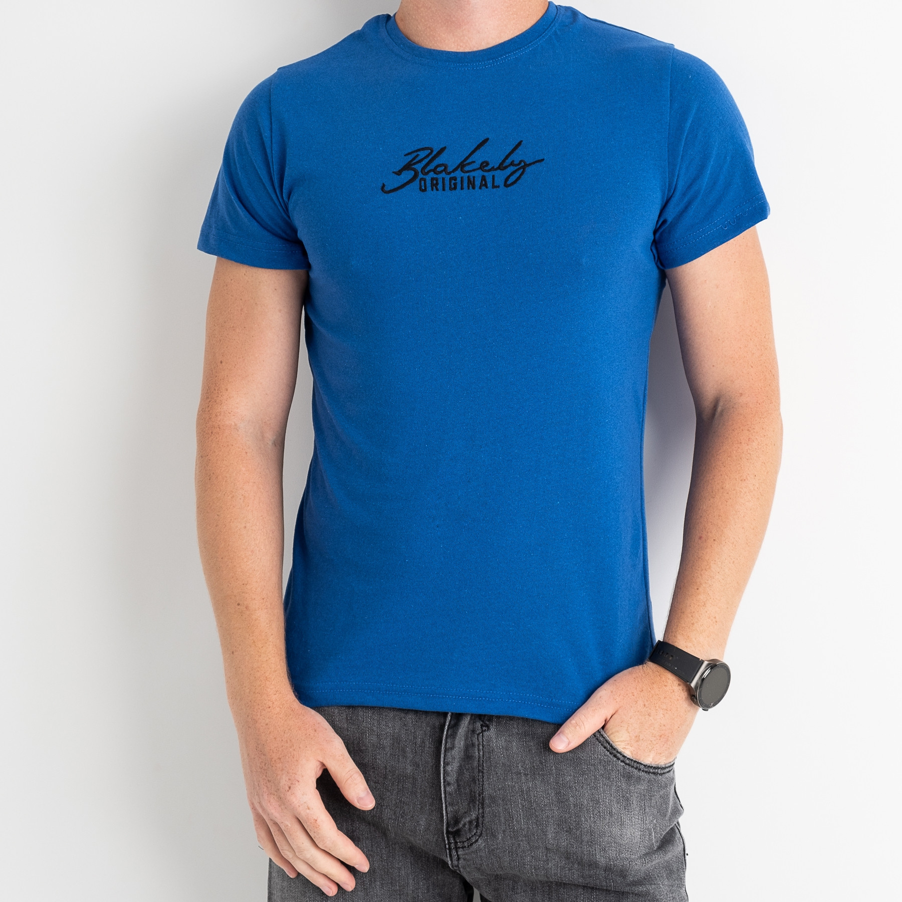 2309-5 СИНЯЯ футболка мужская котоновая (5 ед .размеры : S.M.L.XL.2XL)