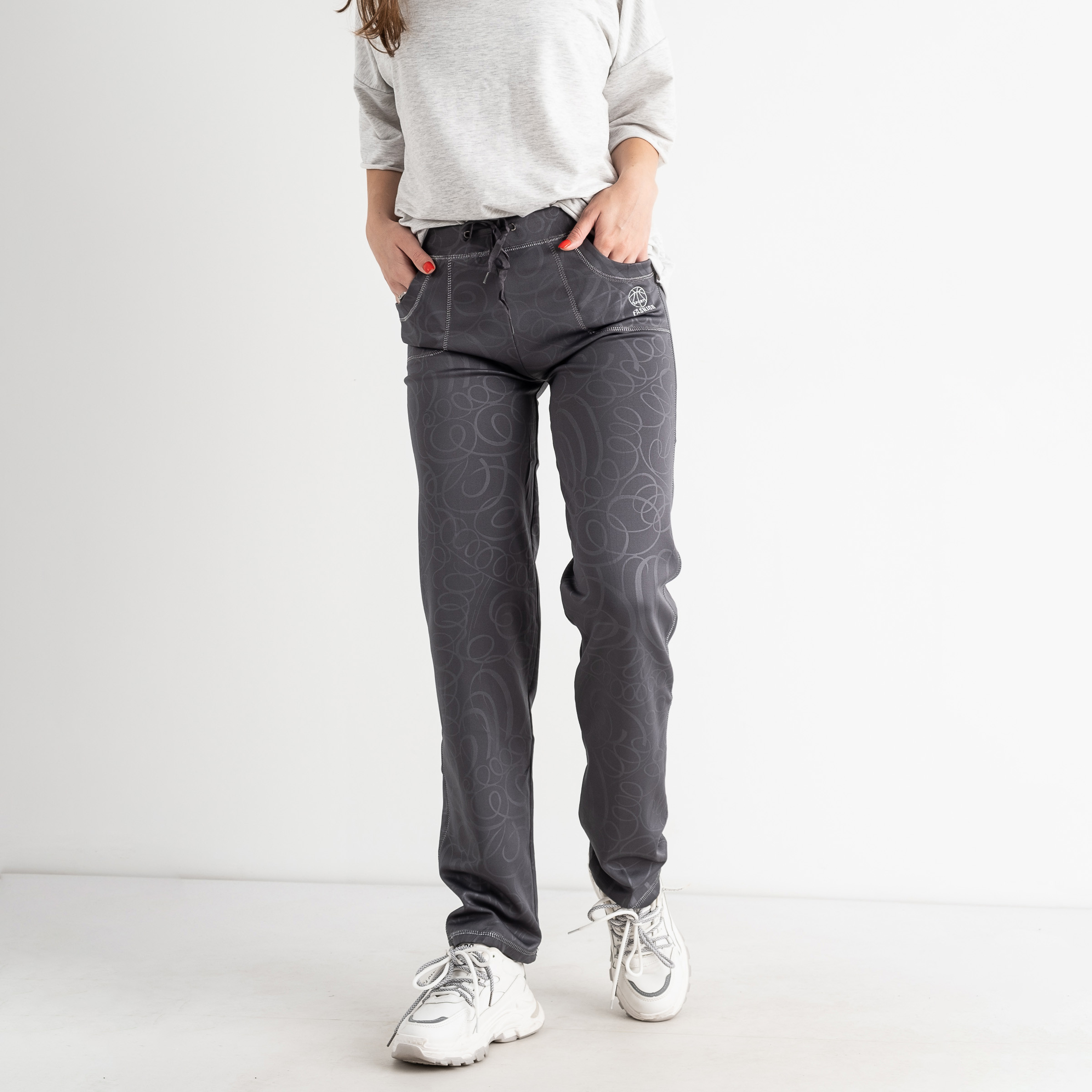 9061 СЕРЫЕ спортивные брюки женские стрейчевые (5 ед. размеры: L.XL.2XL.3XL.4XL)