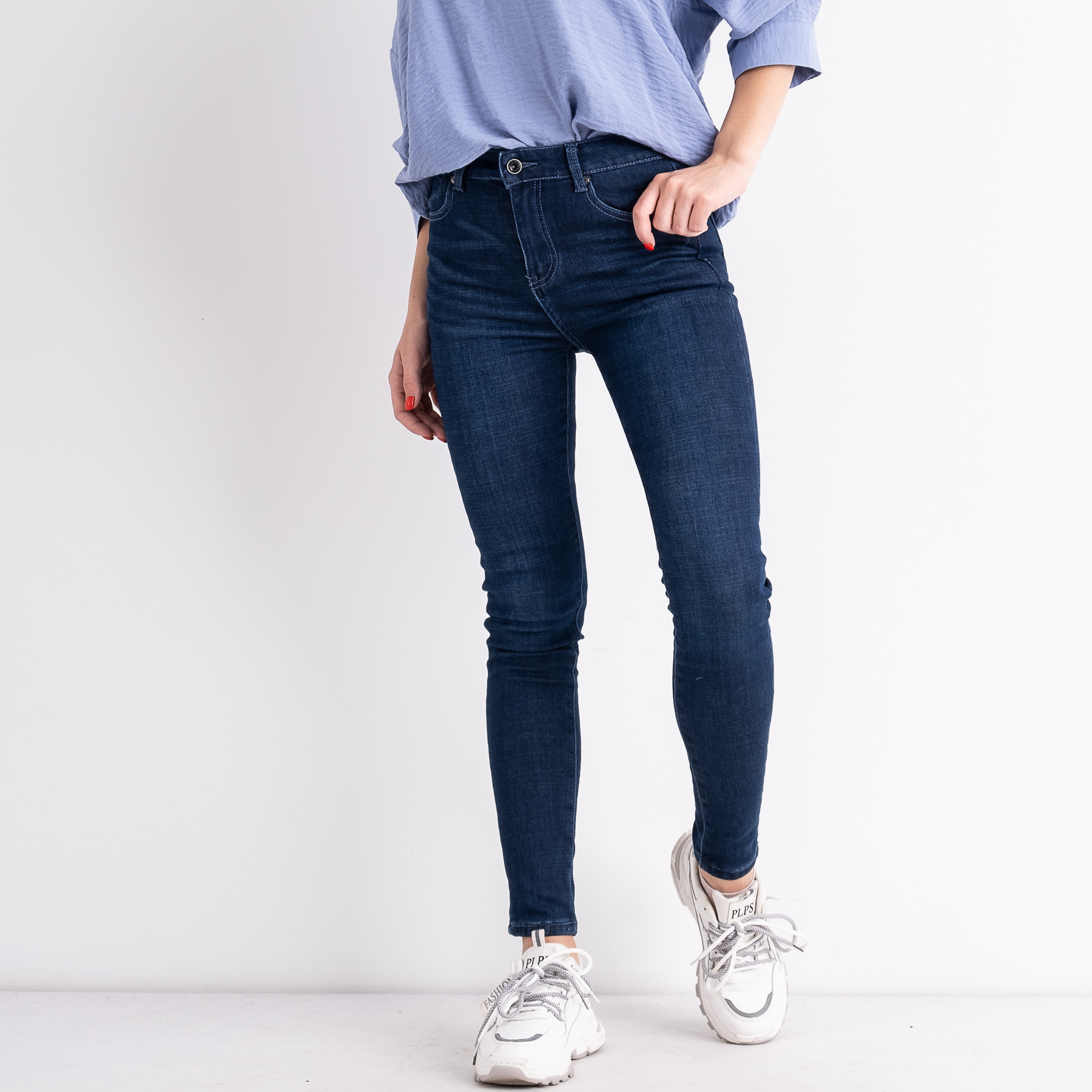 6021 New Jeans американка на флисе синяя стрейчевая (6 ед. размеры: 25.26.27.28.29.30)
