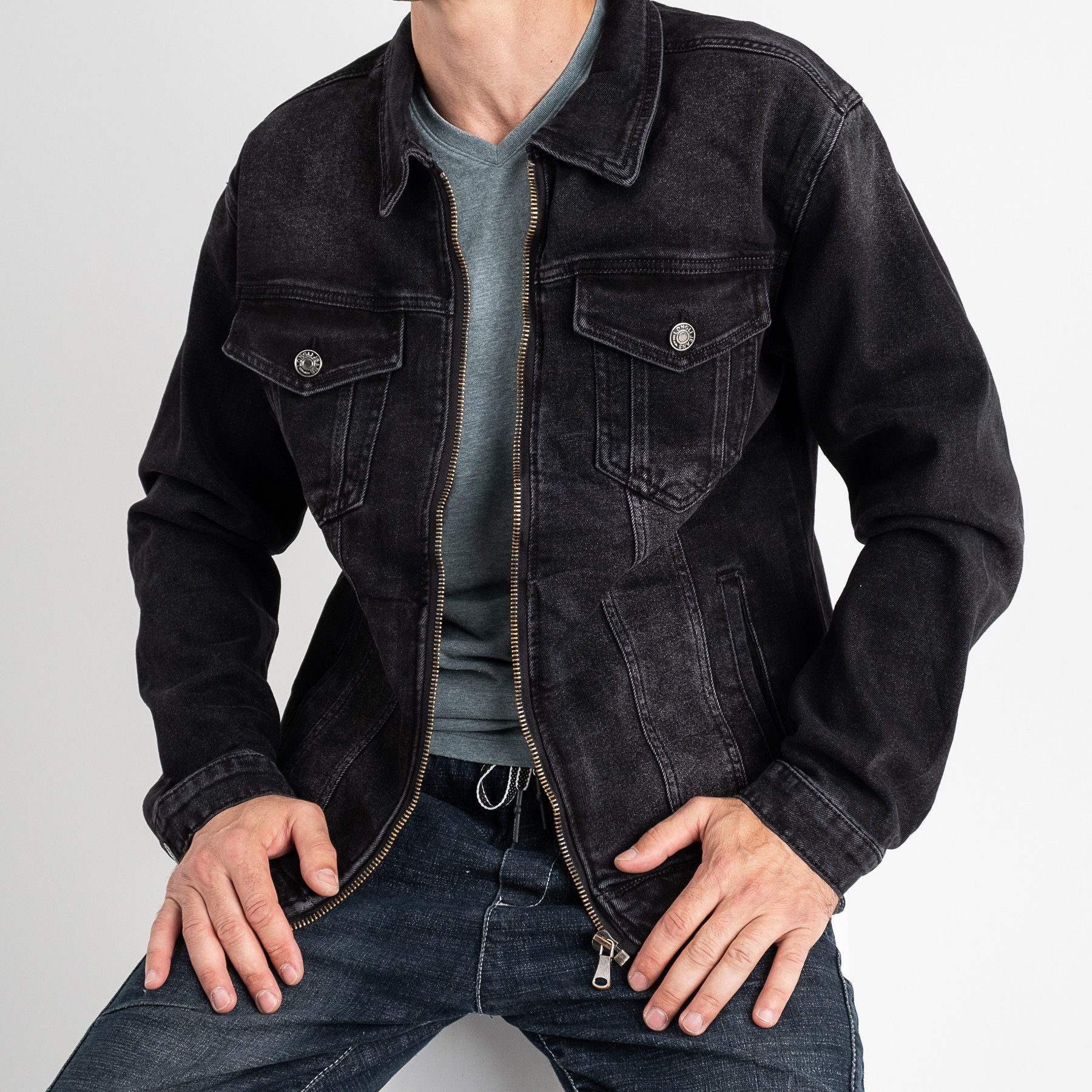 0538 Long Li джинсовая куртка мужская серая стрейчевая (6 ед. размеры: S.M.L.XL.2XL.3XL)