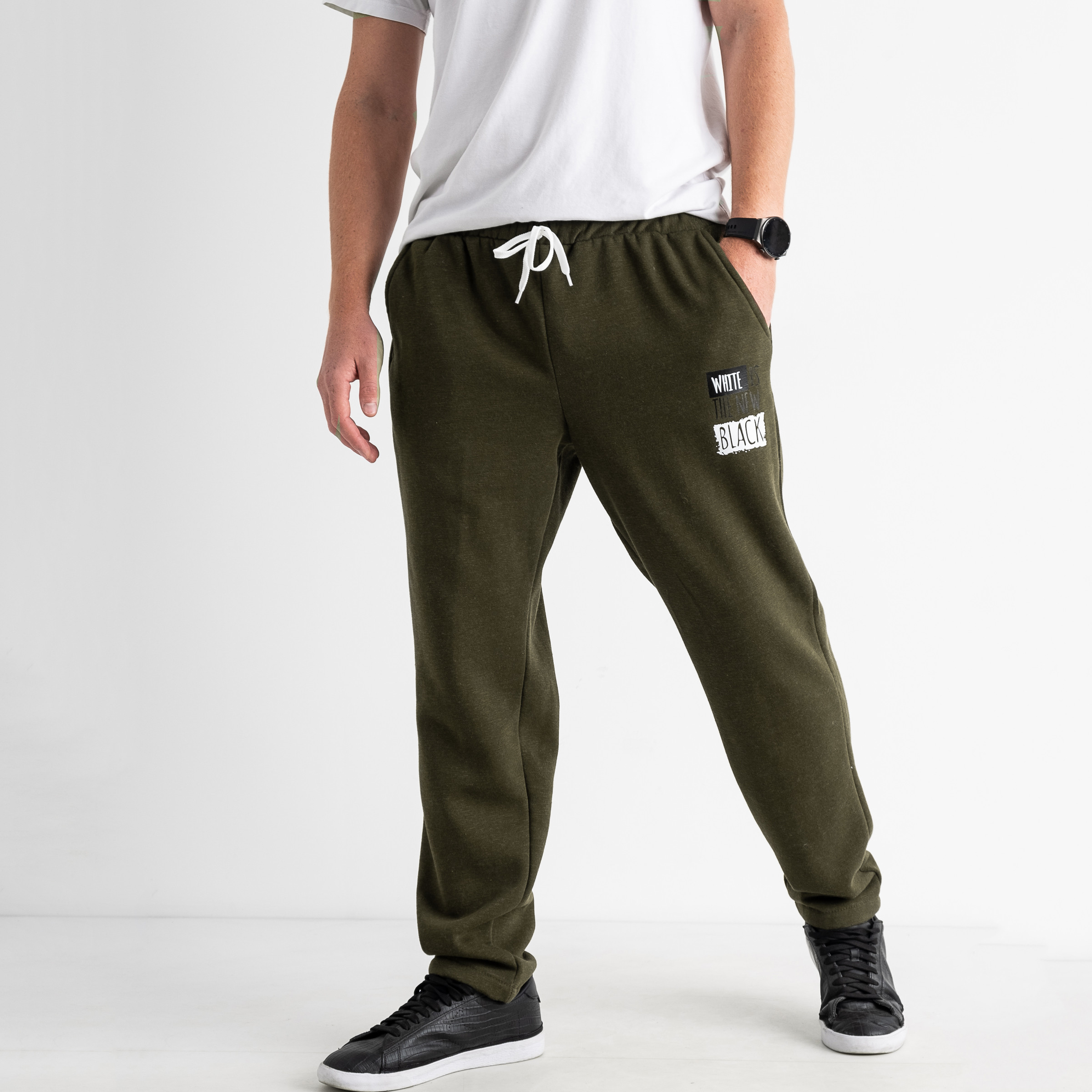17050-73 ОЛИВКОВЫЕ спортивные штаны мужские полубатальные на флисе (4 ед. размеры: 48.50.52.54)