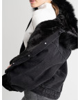1008-1 ЧЕРНЫЙ МЕХ джинсовая куртка женская с капюшоном ( 2 ед. размеры: M.L): артикул 1130798