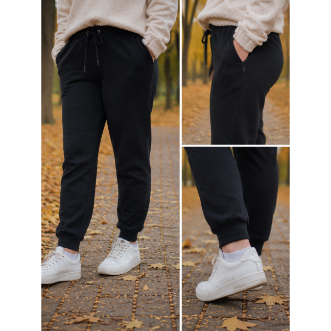 7287-11 # черные женские спортивные штаны на флисе (Турция, флис, 6 ед, размеры норма: ) Спортивные штаны: артикул 1164835